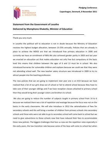 Statement from the Government of Lesotho Delivered by Mamphono ...