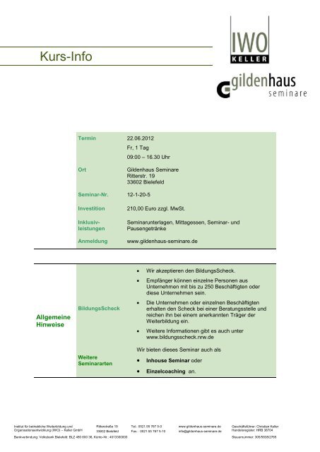 Ausführliche Seminarinformationen - Gildenhaus Seminare