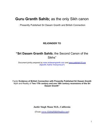 Guru Granth Sahib; as the only Sikh canon - Global Sikh Studies