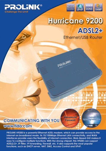 PROLINK 9200 Single Port ADSL2+ Bridge/Router/Modem