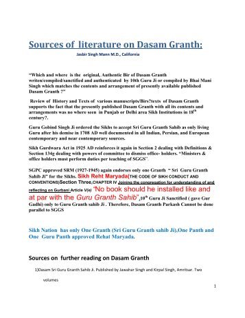 Sources of literature on Dasam Granth; - Global Sikh Studies