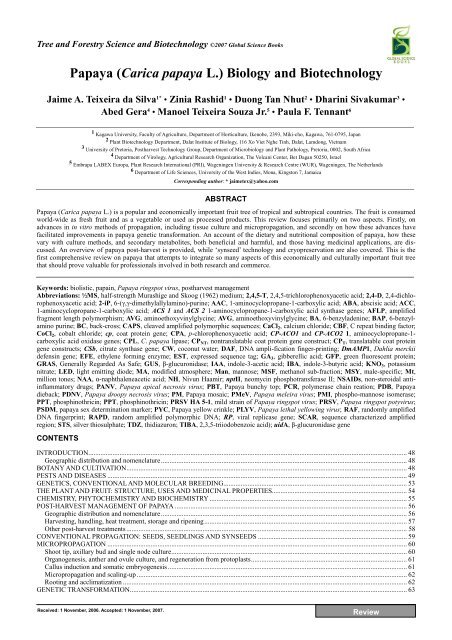 Papaya Carica Papaya L Biology And Biotechnology