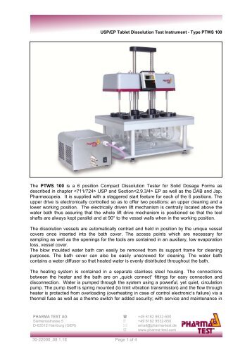 The PTWS 100 is a 6 position Compact Dissolution ... - Globopharma