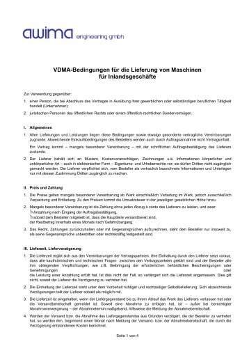 Vdma-Bedingungen für die Lieferung von Maschinen für ...