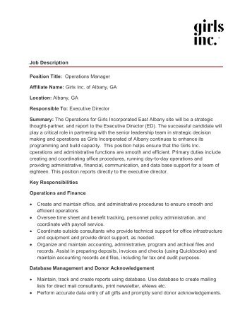 Job Description Position Title: Operations Manager ... - Girls Inc.