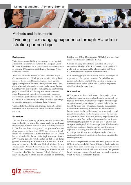 Twinning – exchanging experience through EU admin ... - GIZ