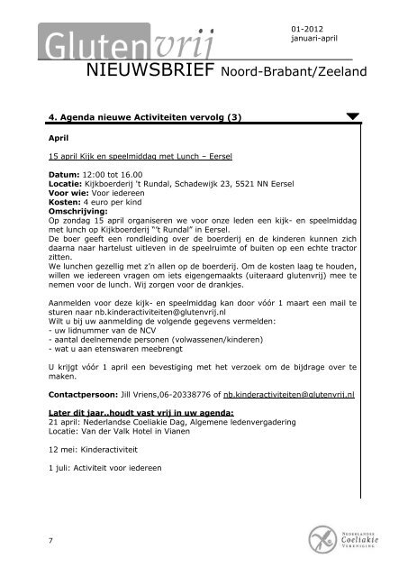 Nieuwsbrief januari 2012 - Nederlandse Coeliakie Vereniging