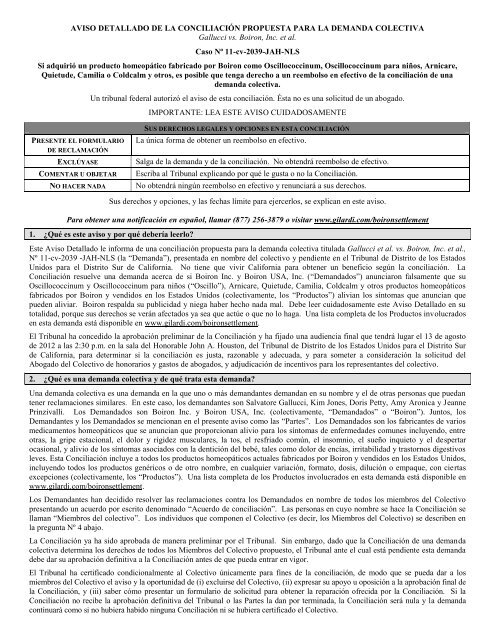 AVISO DETALLADO DE LA CONCILIACIÓN ... - Gilardi & Co, LLC