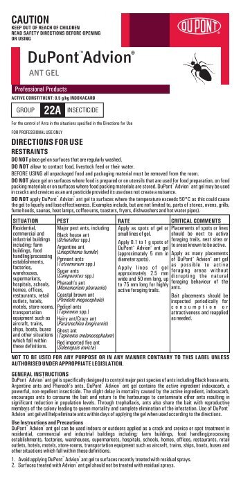 advion ant gel label - Garrards