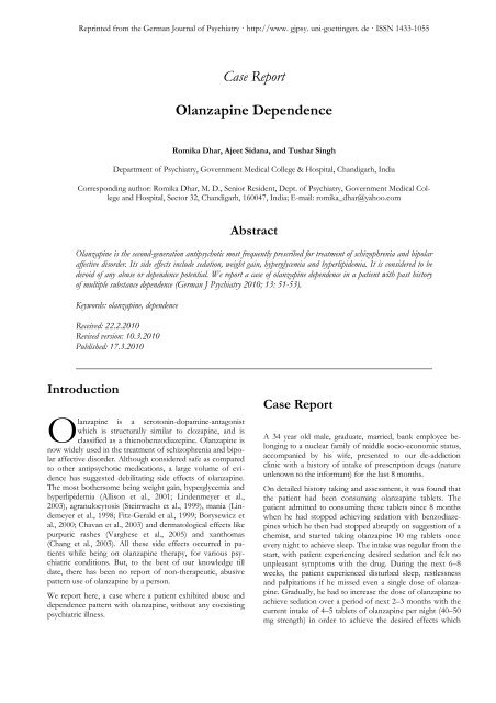 Case Report Olanzapine Dependence - German journal of psychiatry Case Report Olanzapine Dependence - German journal of psychiatry