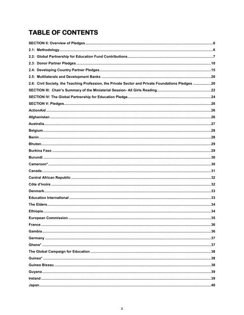 Pledges to the Global Partnership for Education