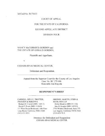 McCormick-Gordon v. Cedars-Sinai Medical Center RB