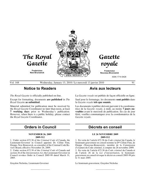 The Royal Gazette / Gazette royale - Gouvernement du Nouveau ...