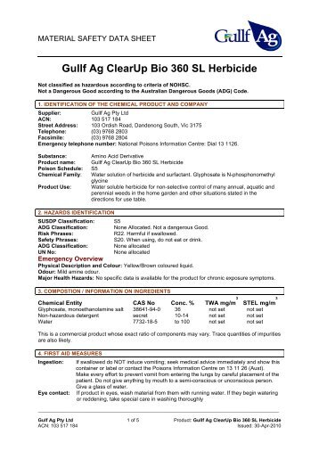 Gullf Ag ClearUp Bio 360 SL Herbicide - MSDS ... - Globe Australia