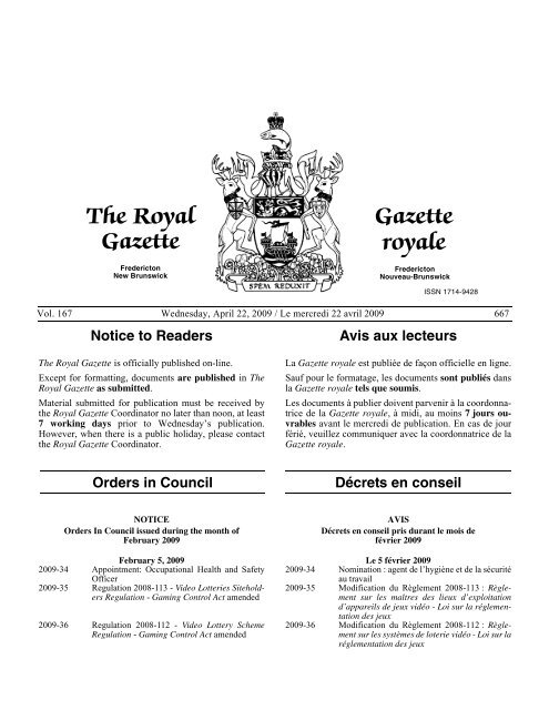The Royal Gazette Gazette Royale Gouvernement Du Nouveau