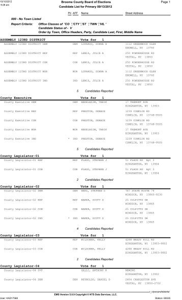 ASSEMBLY 123RD DISTRICT Vote for 1 County ... - Broome County