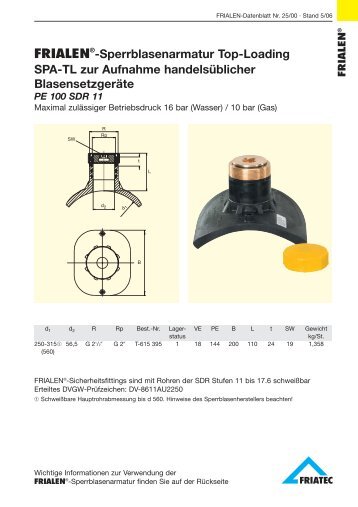 FRIALEN®-Sperrblasenarmatur Top-Loading SPA-TL zur Aufnahme ...