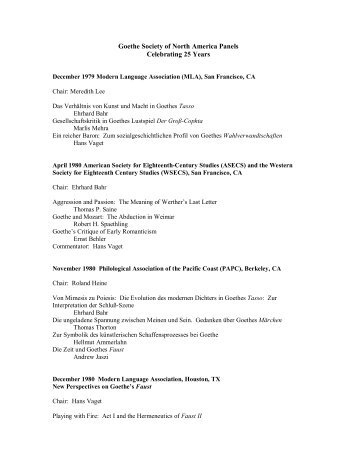 Complete Listing of Panels and Symposia sponsored by the Goethe ...