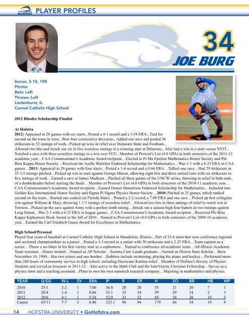 2013 baseball Media Guide - GoHofstra.com