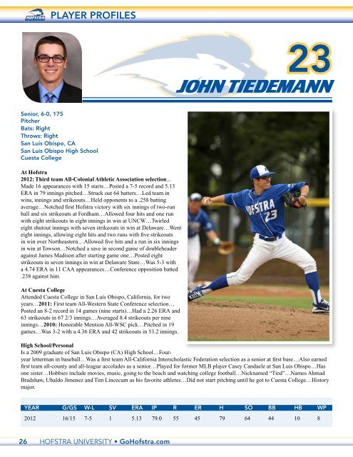 2013 baseball Media Guide - GoHofstra.com