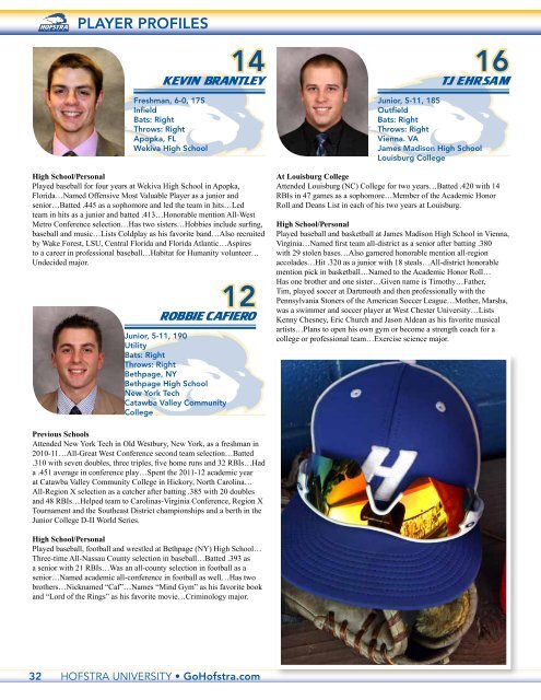 2013 baseball Media Guide - GoHofstra.com