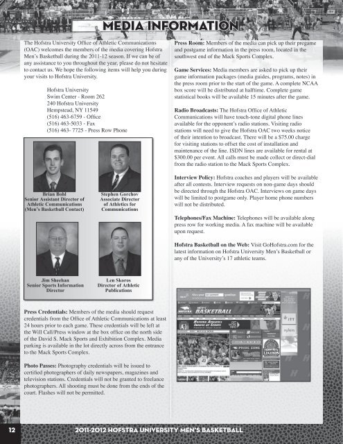 2011-12 Hofstra Men's Basketball Media Guide - GoHofstra.com