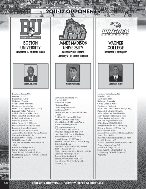 2011-12 Hofstra Men's Basketball Media Guide - GoHofstra.com