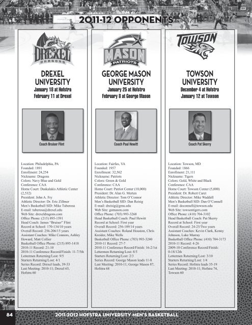 2011-12 Hofstra Men's Basketball Media Guide - GoHofstra.com