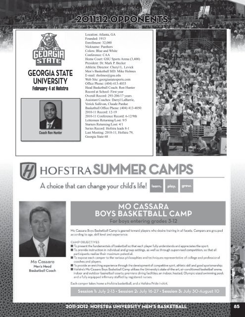 2011-12 Hofstra Men's Basketball Media Guide - GoHofstra.com