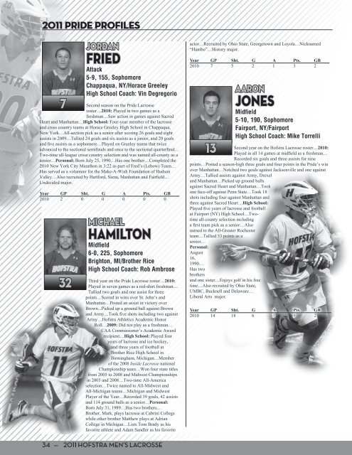 2011 Hofstra Men's Lacrosse Media Guide (PDF) - GoHofstra.com