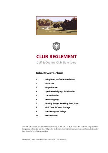 CLUB REGLEMENT - Golf & Country Club Blumisberg