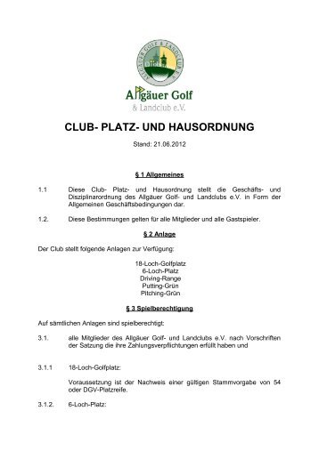 club- platz- und hausordnung - Golfclub Ottobeuren