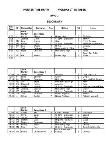 HUNTER TIME DRAW MONDAY 1 OCTOBER ... - Berry Riding Club