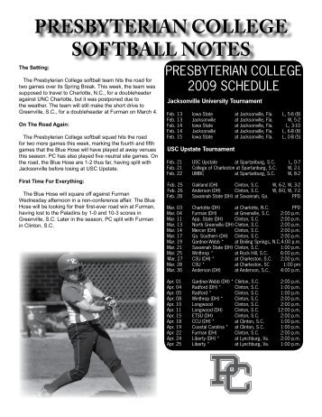 presbyterian college softball notes - Presbyterian College Athletics