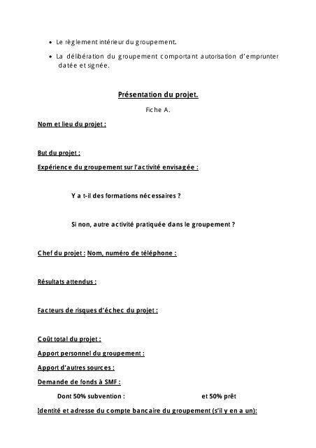 Demande d'un groupement pour le financement d'un projet par SMF.