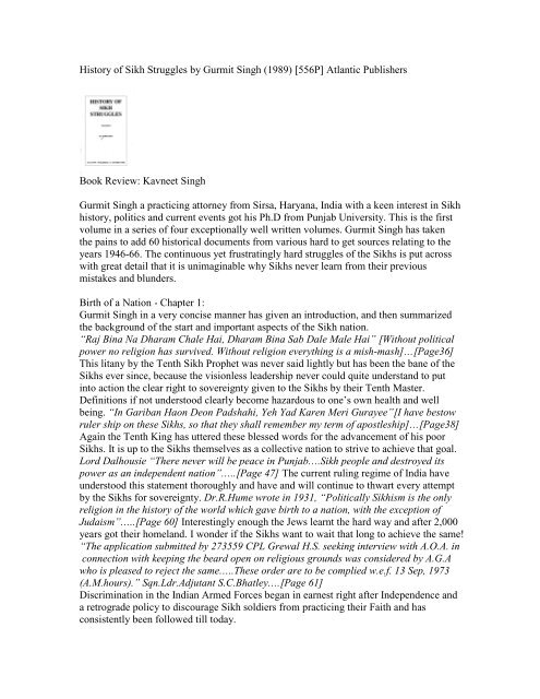 History Of Sikh Struggles By Gurmit Singh Global Sikh Studies
