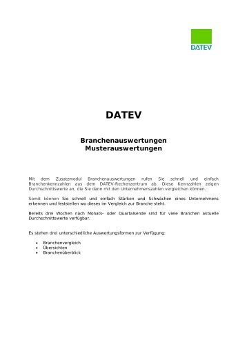 DATEV eG - Musterauswertungen - Branchenauswertungen