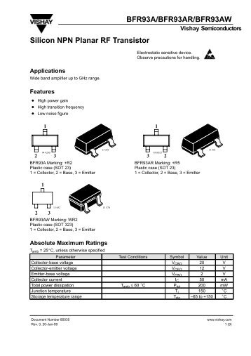 BFR93A/BFR93AR/BFR93AW Silicon NPN Planar RF Transistor