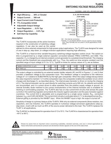 TL497A SWITCHING VOLTAGE REGULATORS - Datasheet Catalog