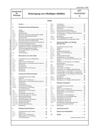 Entsorgung von ölhaltigen Abfällen GfT- Arbeitsblatt 6