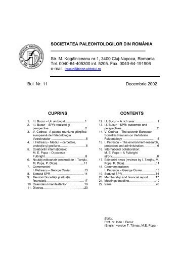 Buletin 11 - Societatea Paleontologilor din România