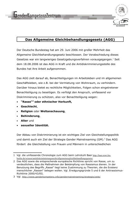 Das Allgemeine Gleichbehandlungsgesetz (AGG) - beim Institut für ...