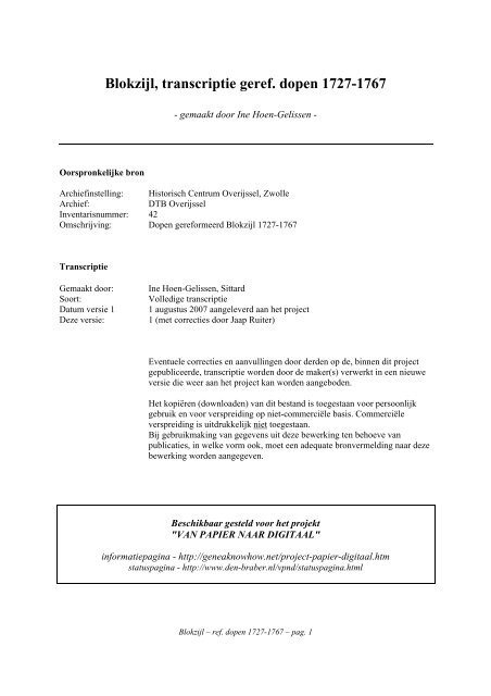 Blokzijl, transcriptie geref. dopen 1727-1767 - Geneaknowhow.net