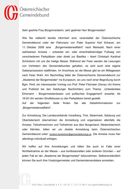 Sehr Geehrte Frau Burgermeisterin Sehr Geehrter Herr Burgermeister