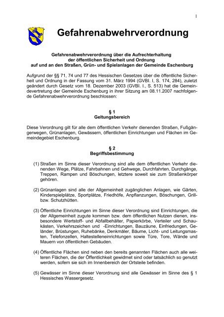 Gefahrenabwehrverordnung (PDF) - Gemeinde Eschenburg