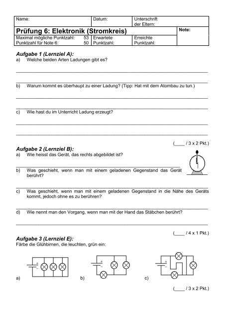 Prüfung 6: Elektronik (Stromkreis) - Gegenschatz.net