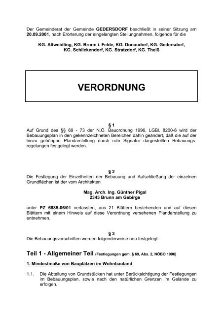 Bebauungsvorschriften - Gemeinde Gedersdorf