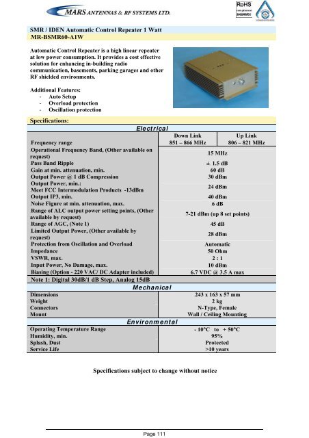 Broadband Access Antennas (WLL,WLAN,WiMAX,802.11) - Gigacomp