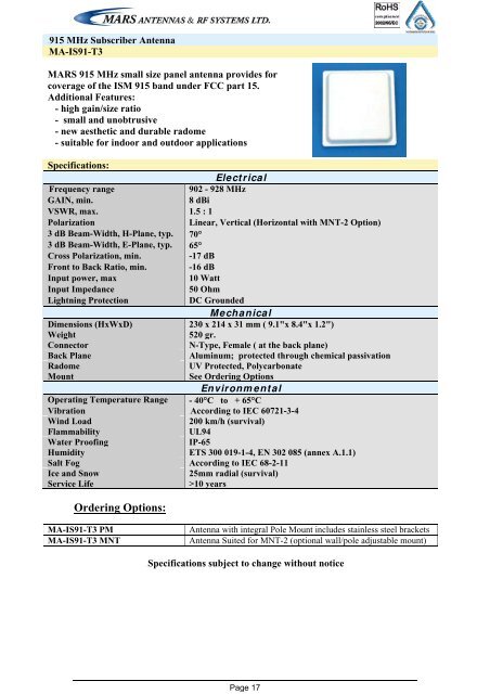 Broadband Access Antennas (WLL,WLAN,WiMAX,802.11) - Gigacomp