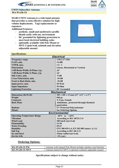 Broadband Access Antennas (WLL,WLAN,WiMAX,802.11) - Gigacomp